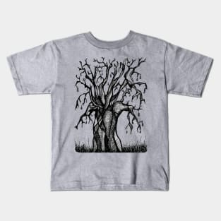 Grey Baobab Artistic Line Drawing Kids T-Shirt